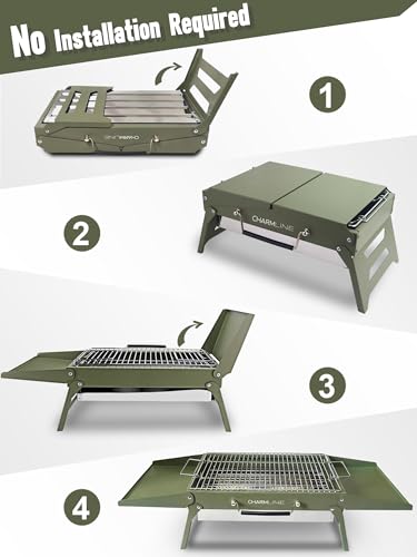Charmline 15 x 11 inches Portable Charcoal BBQ Grill, Foldable Compact Camping Barbecue for 2–4 People, Ideal for Garden, Beach, Picnic & Tabletop Use, Green - Image 3