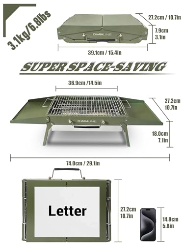 Charmline 15 x 11 inches Portable Charcoal BBQ Grill, Foldable Compact Camping Barbecue for 2–4 People, Ideal for Garden, Beach, Picnic & Tabletop Use, Green - Image 2