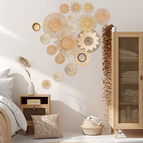 Glenmal 18 Pcs Boho Basket Wall Decals Round Wall Sticker Modern Decor Peel and Stick Decor Sticker Removable Boho Stickers Rustic Art for Bedroom Office, Stickers Only(Stylish Style) - Image 5