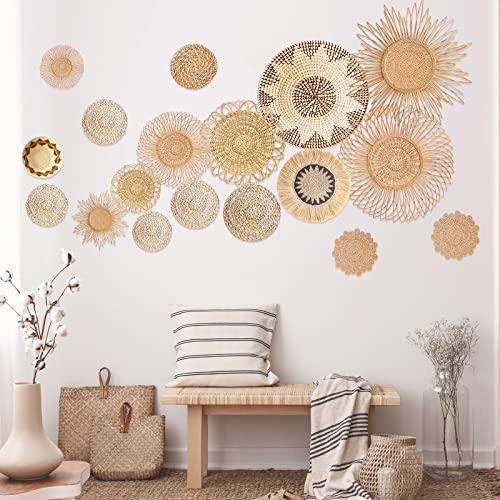 Glenmal 18 Pcs Boho Basket Wall Decals Round Wall Sticker Modern Decor Peel and Stick Decor Sticker Removable Boho Stickers Rustic Art for Bedroom Office, Stickers Only(Stylish Style) - Image 1