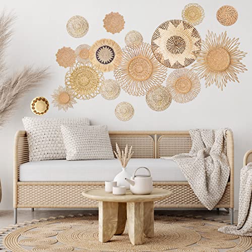 Glenmal 18 Pcs Boho Basket Wall Decals Round Wall Sticker Modern Decor Peel and Stick Decor Sticker Removable Boho Stickers Rustic Art for Bedroom Office, Stickers Only(Stylish Style) - Image 3