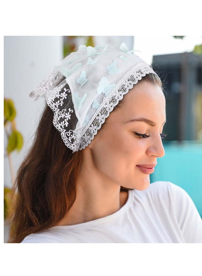 Excefore Butterfly Chiffon Hair Bandanas, Triangle Floral Hair Scarf Headbands, Print Lace Head Kerchief for Women and Girls (2 Pcs)  - Image 4