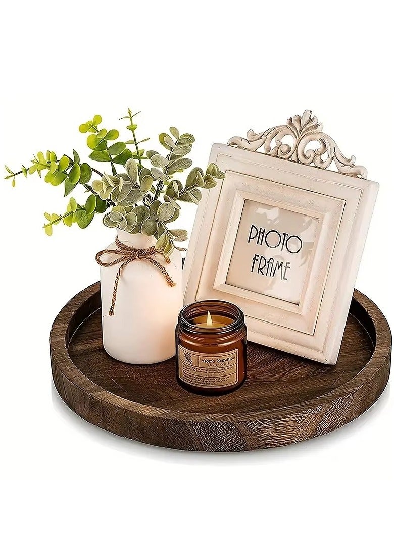 20×20×2.5cm Rustic Round Wooden Tray – Candle Holder, Snack Plate, Home Decor - Image 1