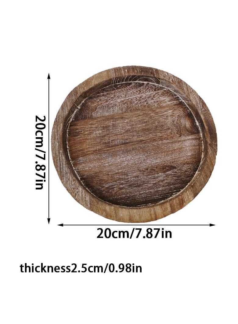20×20×2.5cm Rustic Round Wooden Tray – Candle Holder, Snack Plate, Home Decor - Image 2