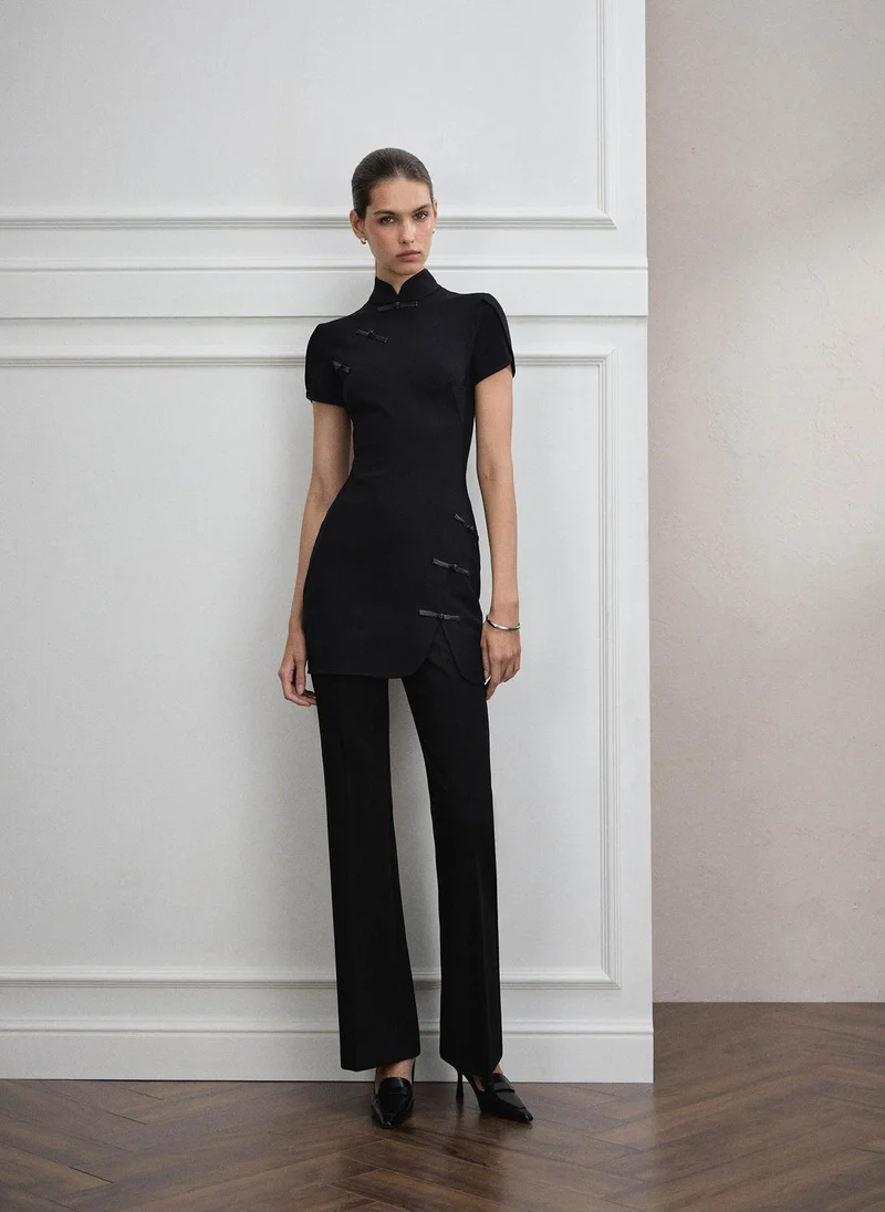 Viscose mini dress with Asian-inspired details