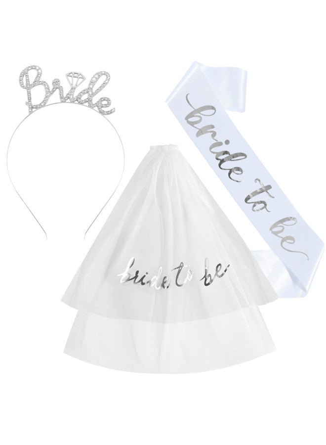 3pcs/Set Bride To Be Sash Crown and Veil for Hen Bachelorette Bridal Shower Wedding Party Favor Decorations Supplies - Image 1