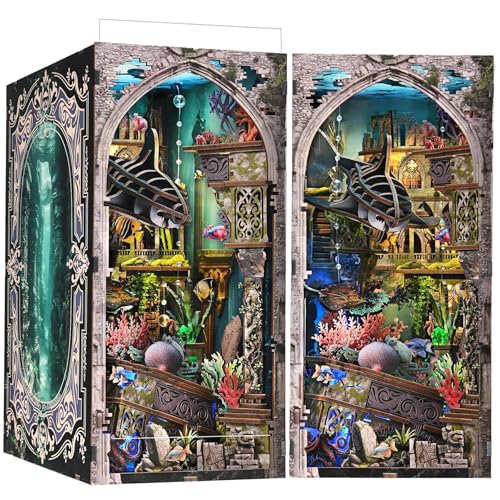 fifijoy Book Nook Kit DIY Miniature Dollhouse Kit for Adults and Teens 3D Wooden Puzzle Bookend with LED Light Creative Bookshelf Decor Gifts for Family and Friends Lost City of Atlantis - Image 1