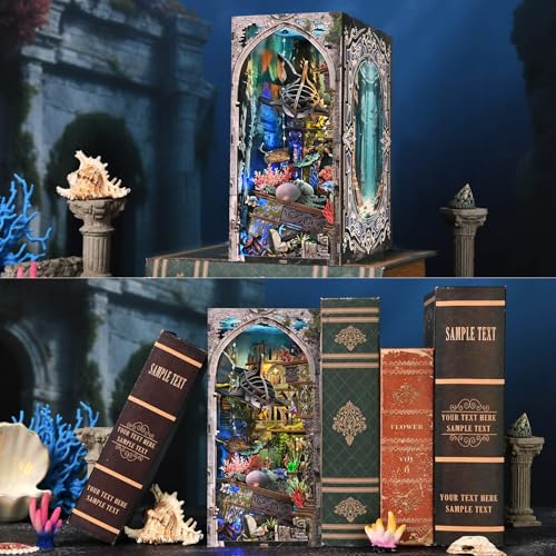 fifijoy Book Nook Kit DIY Miniature Dollhouse Kit for Adults and Teens 3D Wooden Puzzle Bookend with LED Light Creative Bookshelf Decor Gifts for Family and Friends Lost City of Atlantis - Image 5