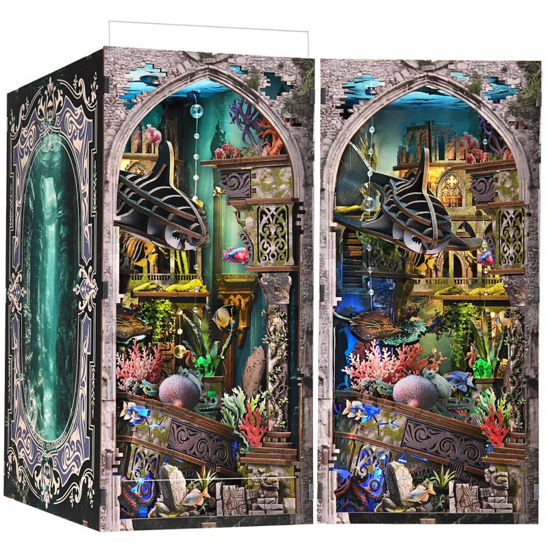 fifijoy Book Nook Kit DIY Miniature Dollhouse Kit for Adults and Teens 3D Wooden Puzzle Bookend with LED Light Creative Bookshelf Decor Gifts for Family and Friends Lost City of Atlantis - Image 3