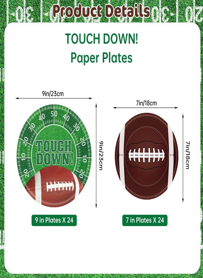 Litmitfu 48 Pcs Football Plates Set - Touchdown Football Paper Plates, Disposable Party Dinner Dessert Round Plate for Football Rugby Sport Game Day Tailgate Football Party Supplies Table Decorations, 2 Sizes - Image 3