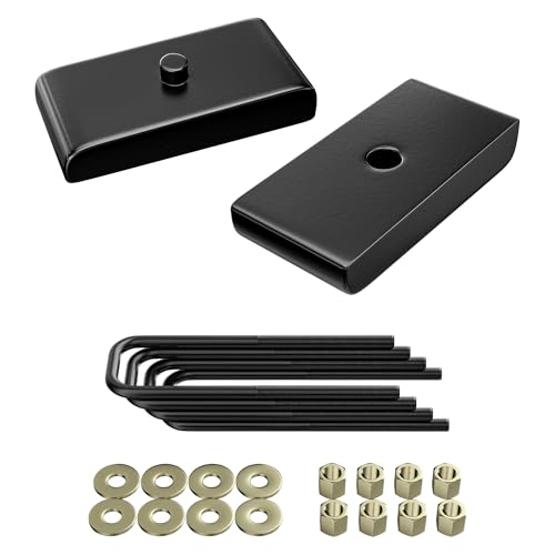 PROEZE 1" Leveling Lift Block Kit for 1999-2023 Silverado Sierra 1500 2WD 4WD, 1 inch Rear Black Leveling Lift Block Kit Extended Square U-Bolts - Image 1