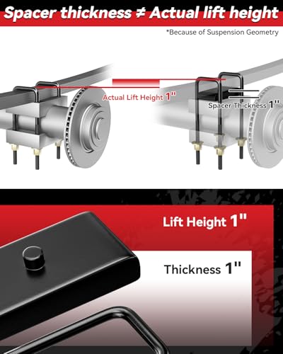 PROEZE 1" Leveling Lift Block Kit for 1999-2023 Silverado Sierra 1500 2WD 4WD, 1 inch Rear Black Leveling Lift Block Kit Extended Square U-Bolts - Image 4