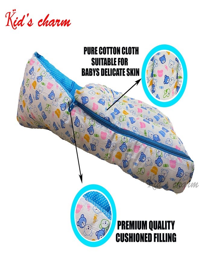 Kid's Charm Kid’s Charm 3 in 1 Baby's Cotton Bed Cum Carry Bed Printed Baby Sleeping Bag-Baby Bed-Infant Portable Bassinet-Nest for Co-Sleeping Unisex Baby Bedding for New Born 0-8 Months Old (Teddy Bluish-White) - Image 2