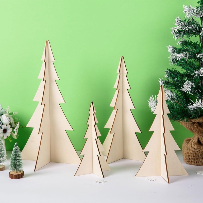 AWIZOM AWIZOM 4 Pcs Wooden Christmas Tree Crafts Unfinished Wood Christmas Tree Signs 3D Christmas Tree Table Centerpieces Decor for Xmas Holiday Home Farmhouse Fireplace Tabletop Mantel Shelf Decor4 Size - Image 4