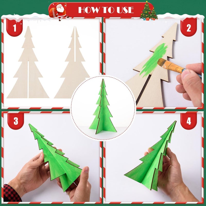 AWIZOM AWIZOM 4 Pcs Wooden Christmas Tree Crafts Unfinished Wood Christmas Tree Signs 3D Christmas Tree Table Centerpieces Decor for Xmas Holiday Home Farmhouse Fireplace Tabletop Mantel Shelf Decor4 Size - Image 3