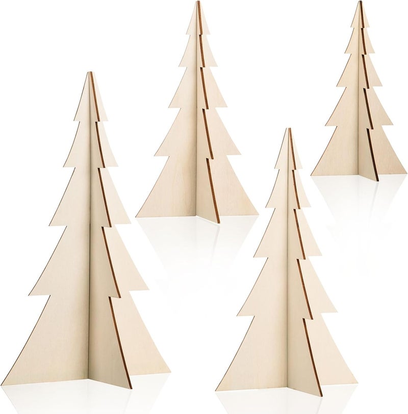 AWIZOM AWIZOM 4 Pcs Wooden Christmas Tree Crafts Unfinished Wood Christmas Tree Signs 3D Christmas Tree Table Centerpieces Decor for Xmas Holiday Home Farmhouse Fireplace Tabletop Mantel Shelf Decor4 Size - Image 1