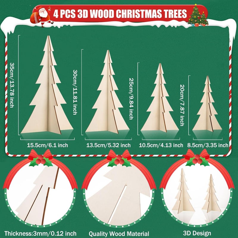 AWIZOM AWIZOM 4 Pcs Wooden Christmas Tree Crafts Unfinished Wood Christmas Tree Signs 3D Christmas Tree Table Centerpieces Decor for Xmas Holiday Home Farmhouse Fireplace Tabletop Mantel Shelf Decor4 Size - Image 2