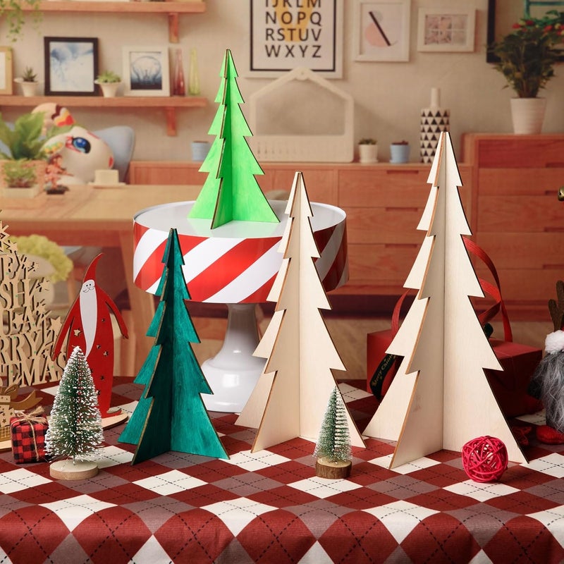 AWIZOM AWIZOM 4 Pcs Wooden Christmas Tree Crafts Unfinished Wood Christmas Tree Signs 3D Christmas Tree Table Centerpieces Decor for Xmas Holiday Home Farmhouse Fireplace Tabletop Mantel Shelf Decor4 Size - Image 5