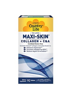 Country Life Maxiskin Collagen Plus Vitamins C&A Supports Skin Health 90 Tablets Certified Gluten Free  - Image 1