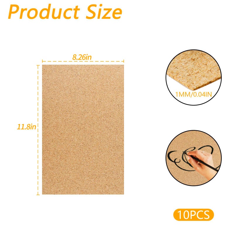 Aecsze 10 PCS Self-Adhesive Cork Sheets, 0.03 Inches Thick Small Board Roll Tiles Fabric Corks for Coasters, Wall, Wedding Party, DIY Crafts Decorations (11.69Ã—8.26 Inches) (11.8x8.26 in) - Image 2