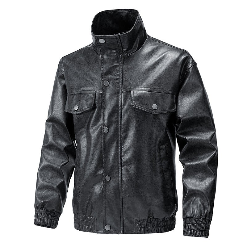 American Pu Leather Men'S Jacket New Style Vertical Collar Biker Clothes All-Match Fashionable Jacket Pullover - Image 1