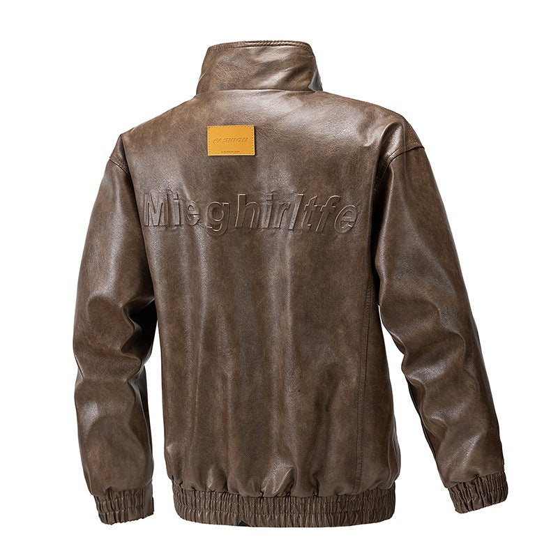 American Pu Leather Men'S Jacket New Style Vertical Collar Biker Clothes All-Match Fashionable Jacket Pullover - Image 5