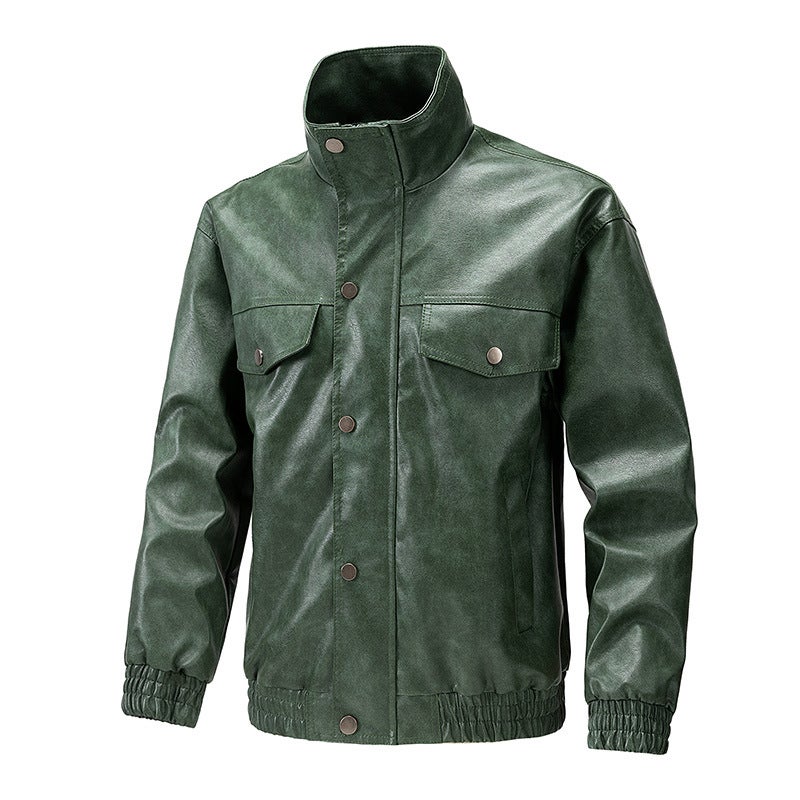 American Pu Leather Men'S Jacket New Style Vertical Collar Biker Clothes All-Match Fashionable Jacket Pullover - Image 2