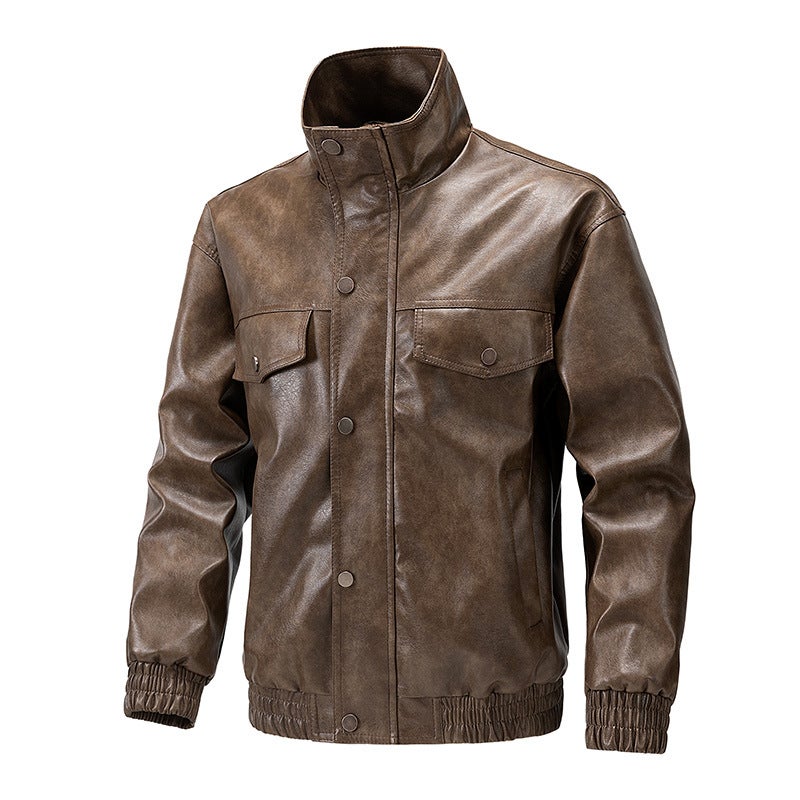 American Pu Leather Men'S Jacket New Style Vertical Collar Biker Clothes All-Match Fashionable Jacket Pullover - Image 3