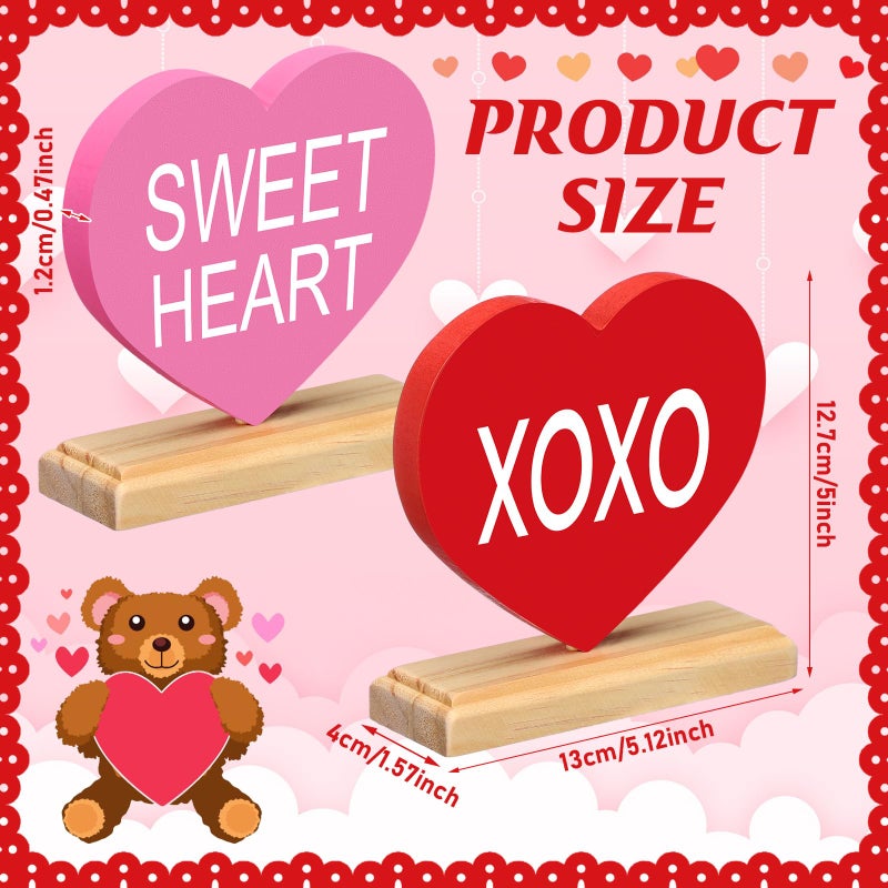 Yousoontic 6 Pcs Valentines Day Wooden Heart Blocks Red Pink white Wood Heart Signs Table Decor Candy Rustic Valentine Centerpiece Gift Tiered Tray Decor for Home Office Mantel - Image 2