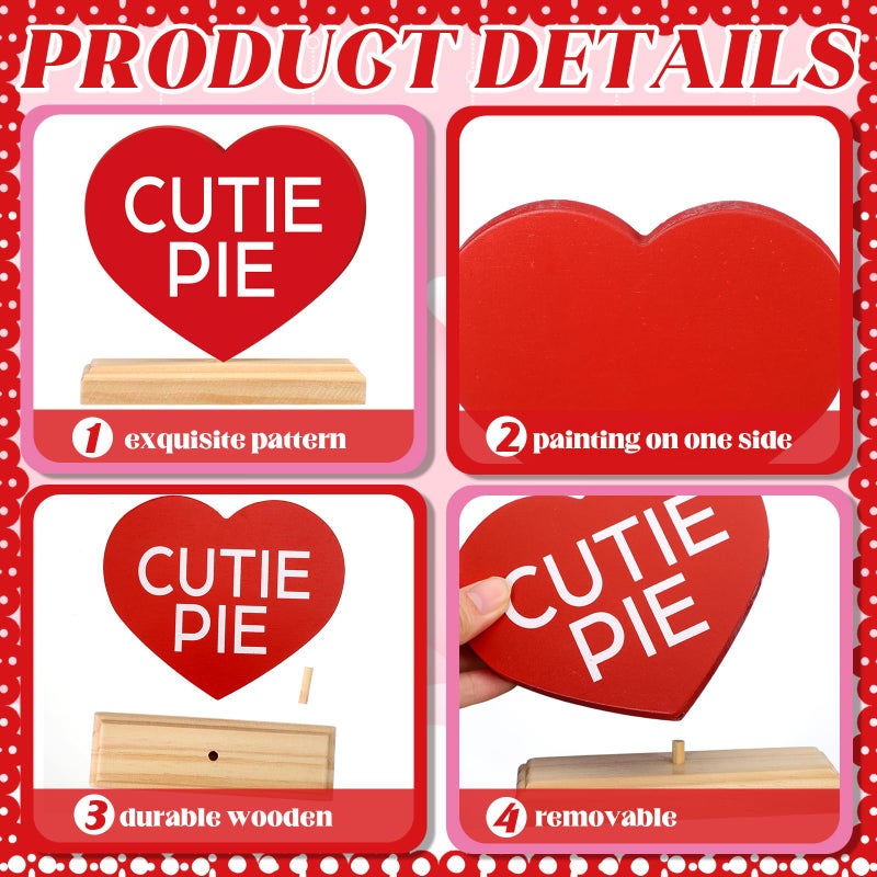 Yousoontic 6 Pcs Valentines Day Wooden Heart Blocks Red Pink white Wood Heart Signs Table Decor Candy Rustic Valentine Centerpiece Gift Tiered Tray Decor for Home Office Mantel - Image 4