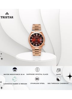 Tristar NJ Series Men's Automatic Watch Scarlet Red Index Dial Rose Gold Bracelet Wrist Watch for Men  - Image 4