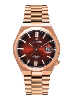 Tristar NJ Series Men's Automatic Watch Scarlet Red Index Dial Rose Gold Bracelet Wrist Watch for Men  - Image 1