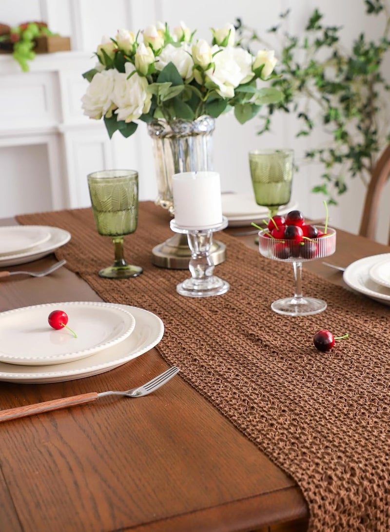 Arabest Boho Macrame 100% Cotton Table Runner - 30cmx180cm, Woven Farmhouse Table Runner with Tassels for Bohemian Rustic Wedding, Bridal Shower, Dinner （Brown）  - Image 5