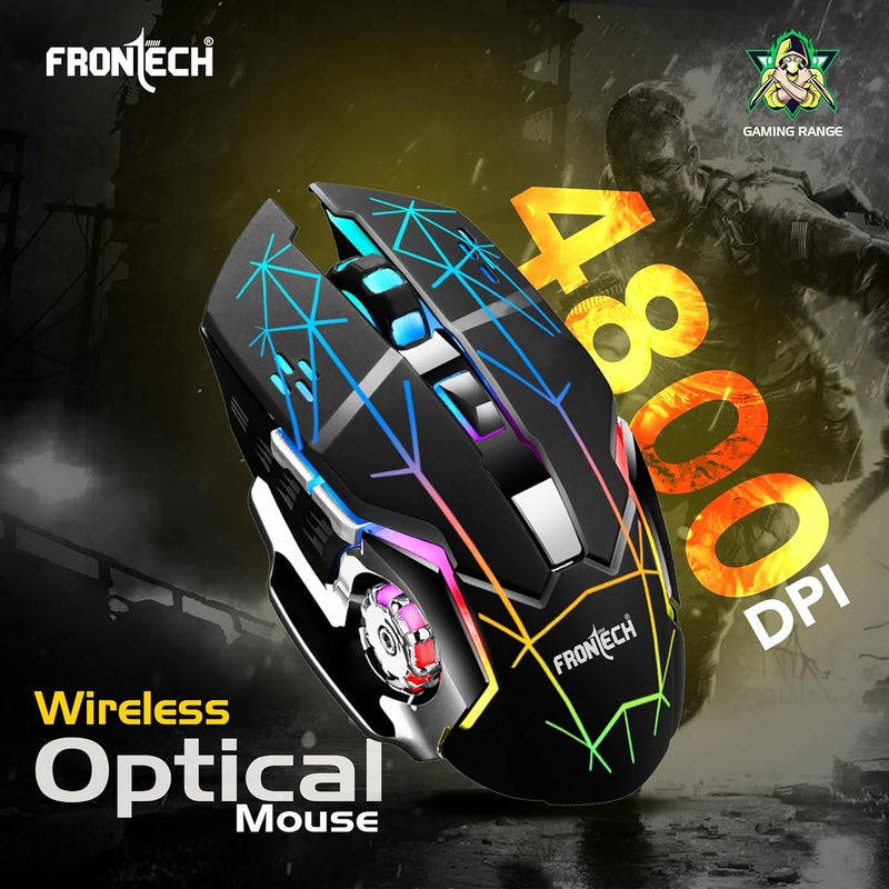 FRONTECH Wireless Gaming Keyboard & Mouse Combo | Rainbow Backlit | 2.4GHz | 4800 DPI | Rechargeable | Type-C | 104 Keys | Windows/Mac/Android/iOS Compatible (KB-0025B) - Image 3