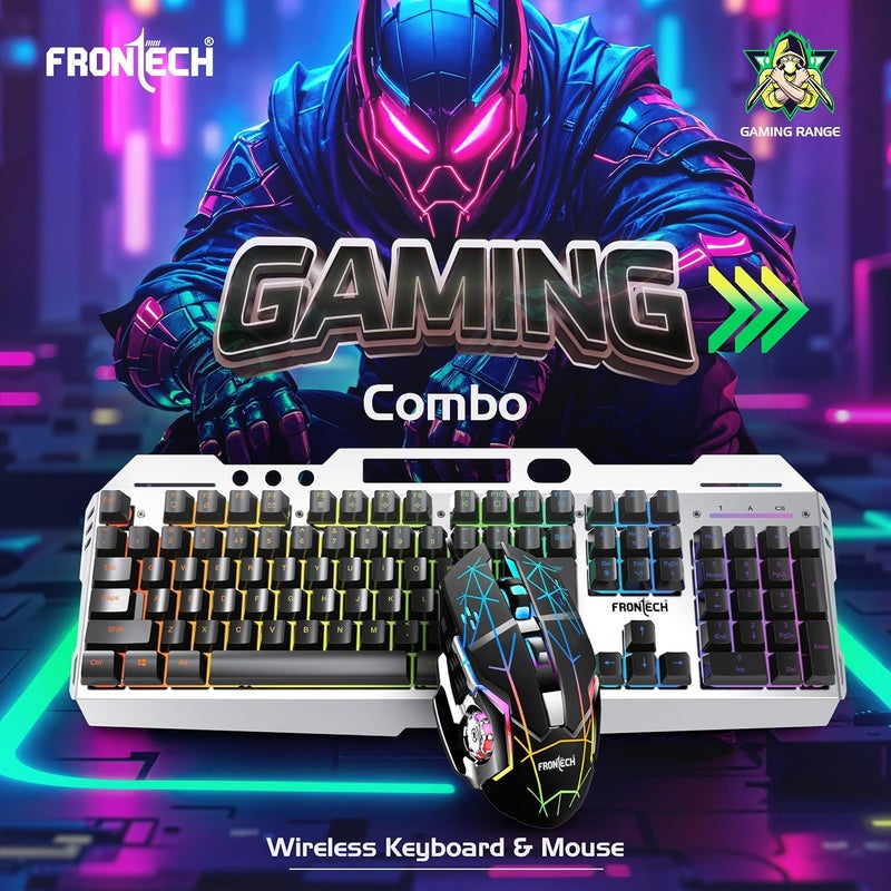 FRONTECH Wireless Gaming Keyboard & Mouse Combo | Rainbow Backlit | 2.4GHz | 4800 DPI | Rechargeable | Type-C | 104 Keys | Windows/Mac/Android/iOS Compatible (KB-0025B) - Image 2