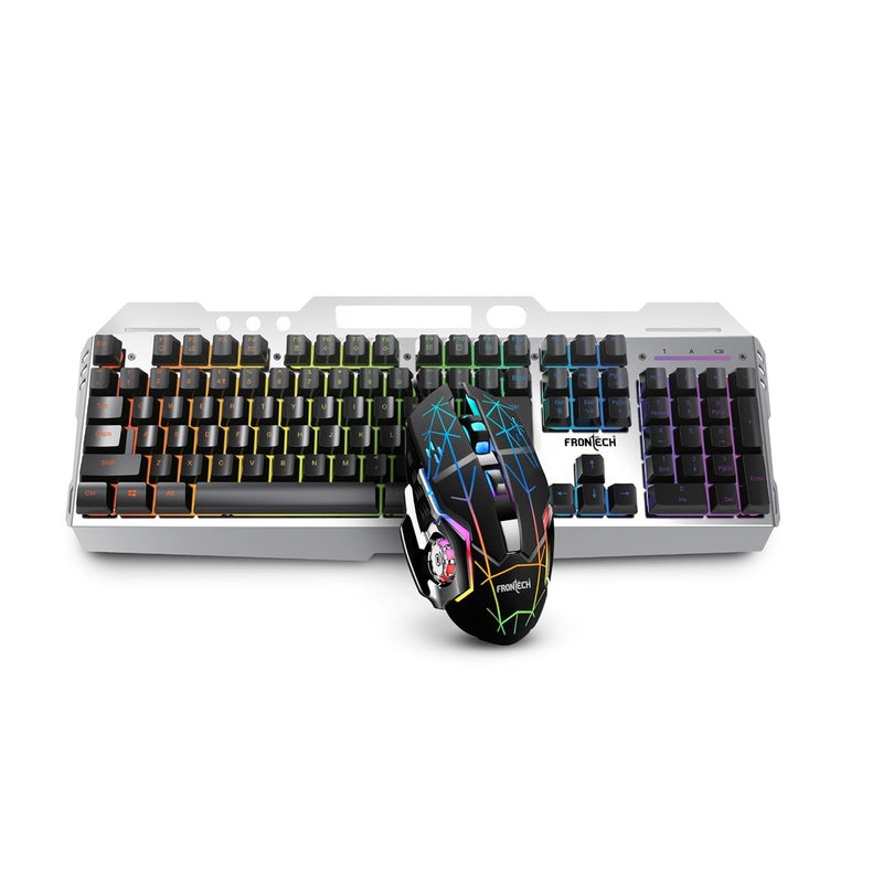 FRONTECH Wireless Gaming Keyboard & Mouse Combo | Rainbow Backlit | 2.4GHz | 4800 DPI | Rechargeable | Type-C | 104 Keys | Windows/Mac/Android/iOS Compatible (KB-0025B) - Image 1