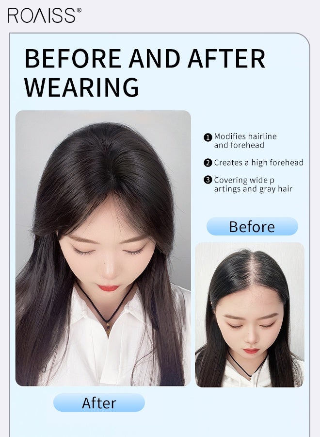 roaiss Women's Invisible Hair Topper with Bangs, Elegant Middle-parted Bangs, Thin  Breathable Velcro Hairpiece, Suitable for Women with Sparse Hair Loss, Covering Grey Hair Increasing Hair Volume, Natural Black, 25cm - Image 2