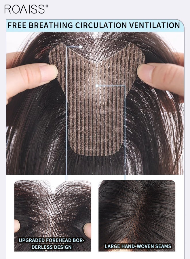roaiss Women's Invisible Hair Topper with Bangs, Elegant Middle-parted Bangs, Thin  Breathable Velcro Hairpiece, Suitable for Women with Sparse Hair Loss, Covering Grey Hair Increasing Hair Volume, Natural Black, 25cm - Image 5