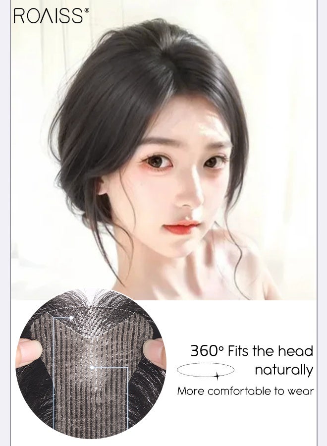 roaiss Women's Invisible Hair Topper with Bangs, Elegant Middle-parted Bangs, Thin  Breathable Velcro Hairpiece, Suitable for Women with Sparse Hair Loss, Covering Grey Hair Increasing Hair Volume, Natural Black, 25cm - Image 4