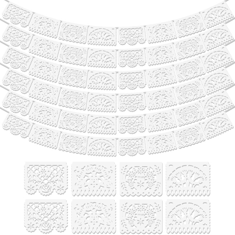 Asoulin 6Pack White Papel Picado Banner Cinco De Mayo Plastic Mexican Party Banner Wedding Fiesta Party Decoration 5 De Mayo Mexican Themed Party Mexico Birthday Party Decor Supplies 4 Patterns90Ft - Image 2