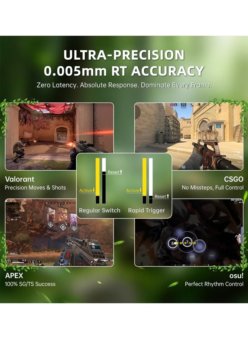 هجوم القرش لوحة مفاتيح الألعاب R68HE 60% سلكية RT 8K ميكانيكية RGB TKL - أخضر | دقة 0.005 مم، زمن استجابة 0.08 مللي ثانية، مسح 256 ألف، مفتاح مغناطيسي بتقنية هول، برنامج تشغيل عبر الإنترنت، مصنوعة من ألياف الكربون وسبائك الألومنيوم CNC لأجهزة الكمبيوتر الشخصية وألعاب FPS - أخضر - Image 5