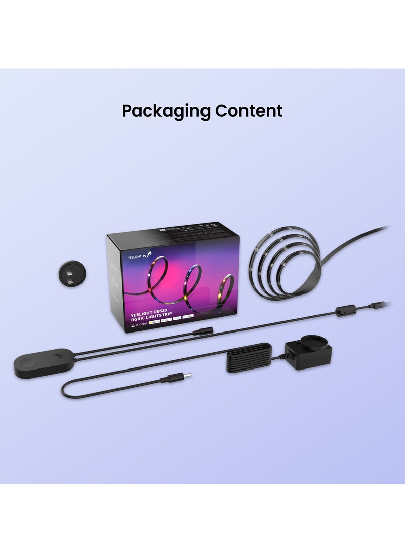 يلايت ييلايت شريط إضاءة Obsid RGBIC - عبوة قياسية بطول 6.56 قدم، 16 مليون لون، تأثيرات ديناميكية، مزامنة الموسيقى والألعاب، Razer Chroma، تحكم بالتطبيقات والصوت، واي فاي، قابل للقص والتمديد - Image 2