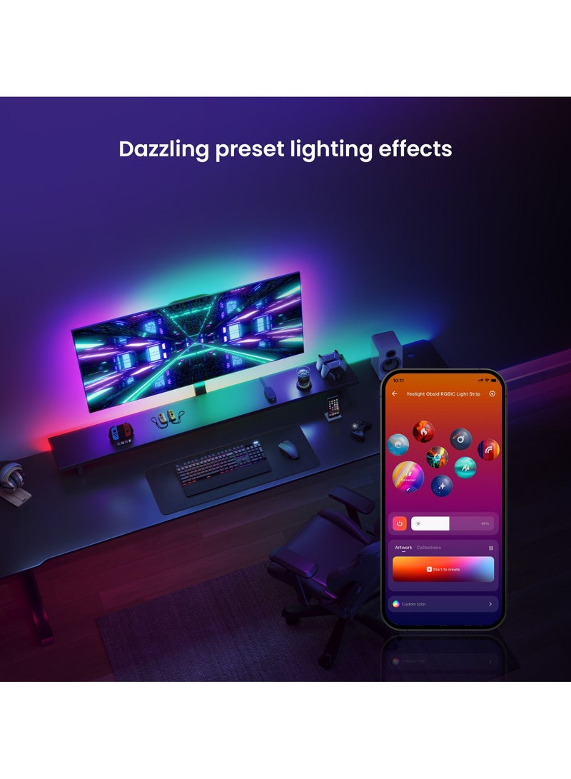 يلايت ييلايت شريط إضاءة Obsid RGBIC - عبوة قياسية بطول 6.56 قدم، 16 مليون لون، تأثيرات ديناميكية، مزامنة الموسيقى والألعاب، Razer Chroma، تحكم بالتطبيقات والصوت، واي فاي، قابل للقص والتمديد - Image 5