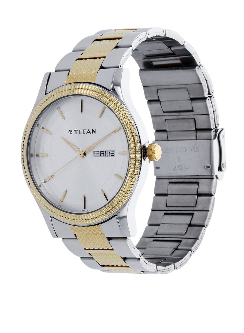 Titan Quartz Analog with Day and Date Siler Dial Stainless Steel Strap Watch for Men - Image 2