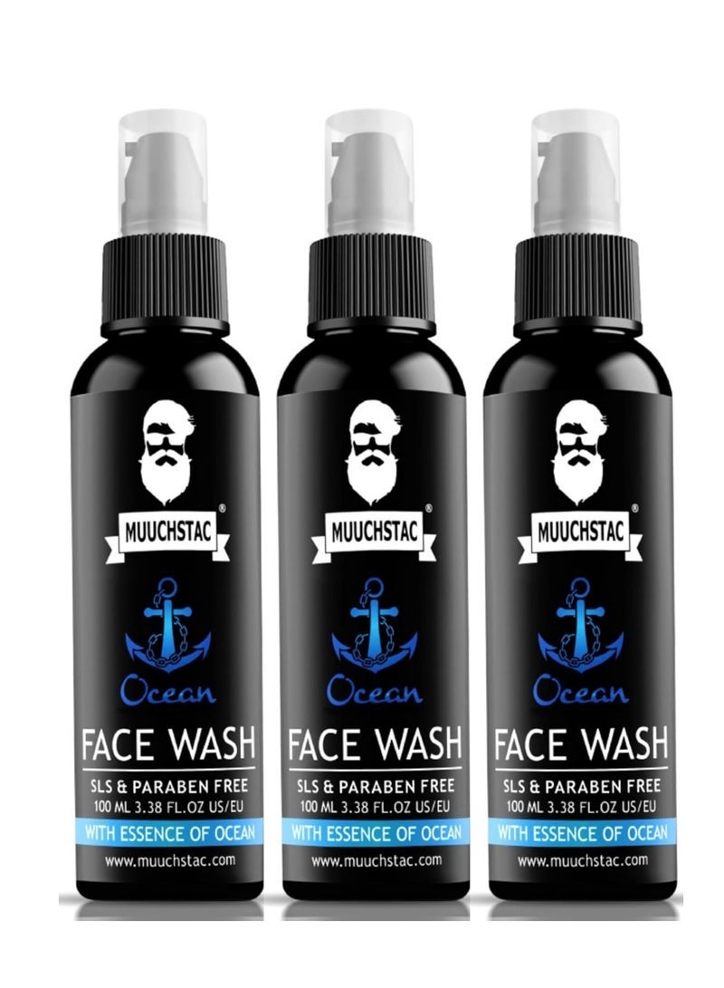 Muuchstac Ocean Face Wash for Men | Fight Acne & Pimples, Brighten Skin, Clears Dirt, Oil Control, Refreshing Feel - Multi-Action Formula (3x100 ml) - Image 1