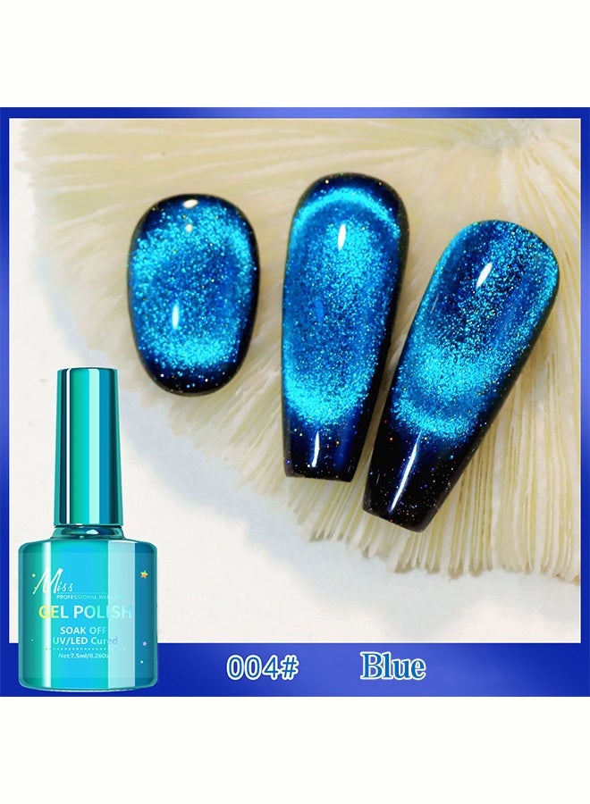 MISS Blue Cat Eye Gel Nail Polish, 12D Magnetic Nail Polish with Magnet,Blue Glitter Gel Nailpolish Shimmery, Long Lasting Dark Magnetic Cateye Color, 7.5ml（004# Blue） - Image 2