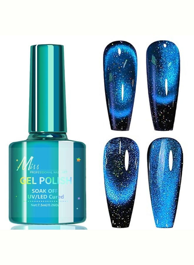 MISS Blue Cat Eye Gel Nail Polish, 12D Magnetic Nail Polish with Magnet,Blue Glitter Gel Nailpolish Shimmery, Long Lasting Dark Magnetic Cateye Color, 7.5ml（004# Blue） - Image 1