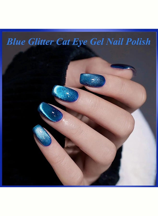 MISS Blue Cat Eye Gel Nail Polish, 12D Magnetic Nail Polish with Magnet,Blue Glitter Gel Nailpolish Shimmery, Long Lasting Dark Magnetic Cateye Color, 7.5ml（004# Blue） - Image 4
