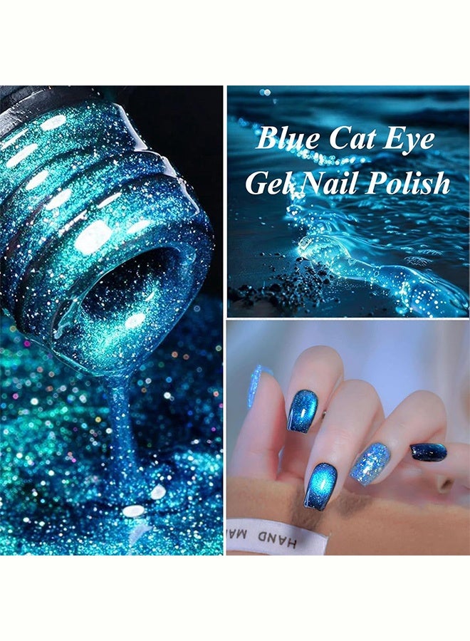 MISS Blue Cat Eye Gel Nail Polish, 12D Magnetic Nail Polish with Magnet,Blue Glitter Gel Nailpolish Shimmery, Long Lasting Dark Magnetic Cateye Color, 7.5ml（004# Blue） - Image 3