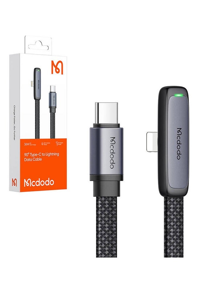 Mcdodo CA-3351 USB-C to Lightning Prism 90 degree Cable 1.8m Black - Image 1
